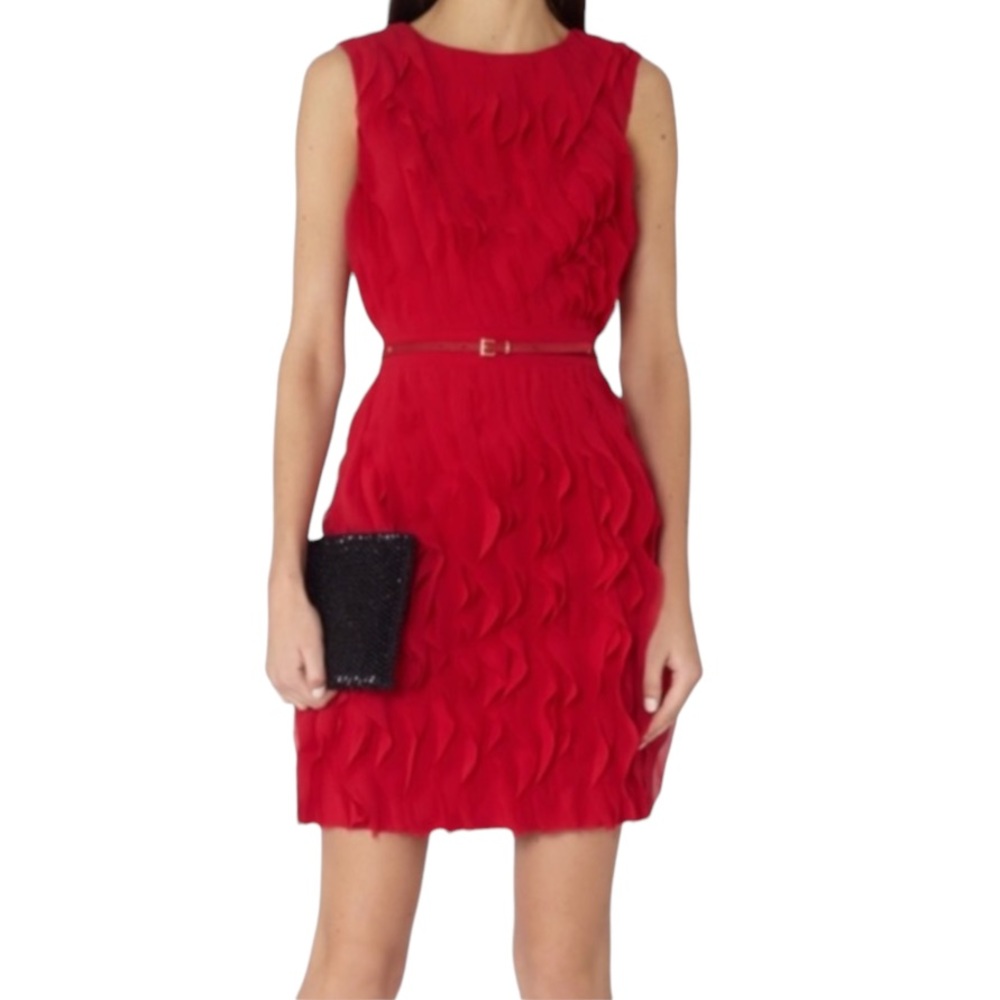 REISS Jasmine Ruffle Detail Sleeveless Crafted Sleeveless Mini Dress, Cherry Red